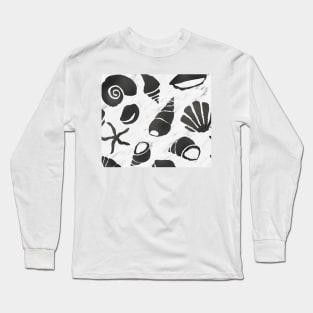 Black leather south pacific sea shells - white marble Long Sleeve T-Shirt